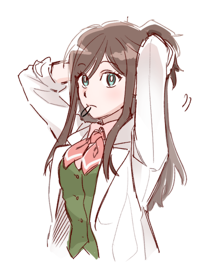 1girl, 9105_y, ace_attorney, adjusting_hair, apollo_justice:_ace_attorney, brown_hair, coat, cropped_torso