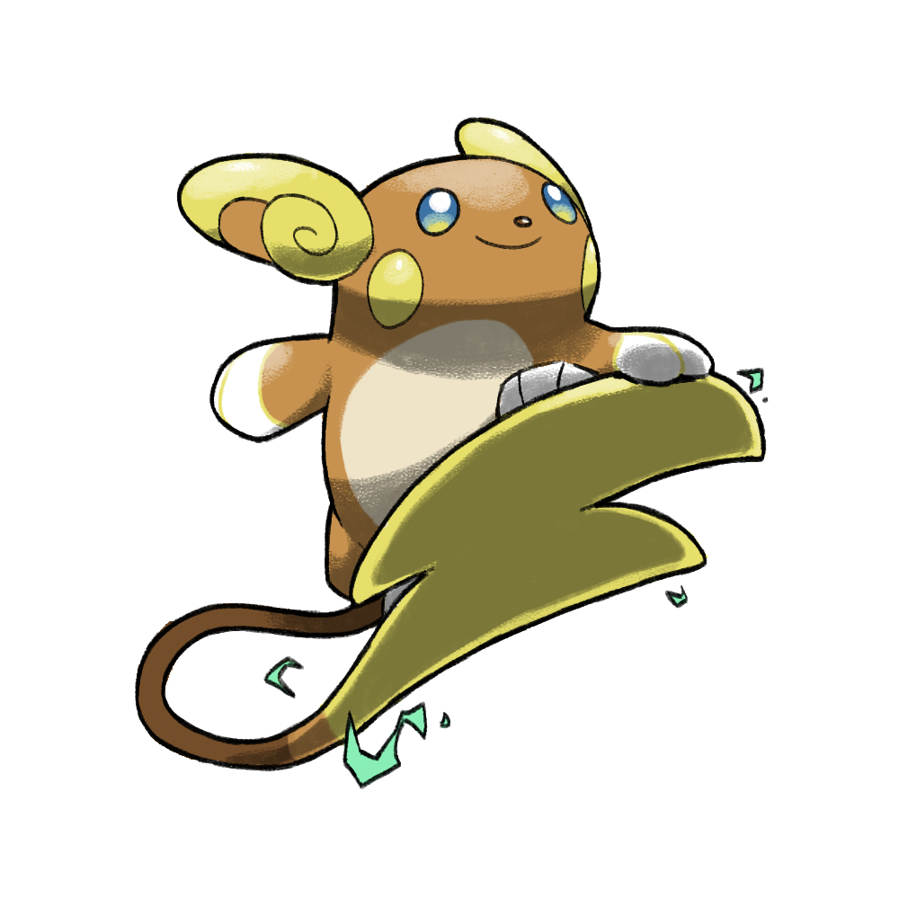 alolan_raichu, animal_focus, blacknirrow, blue_eyes, closed_mouth, electricity, full_body, hand_on_own_tail
