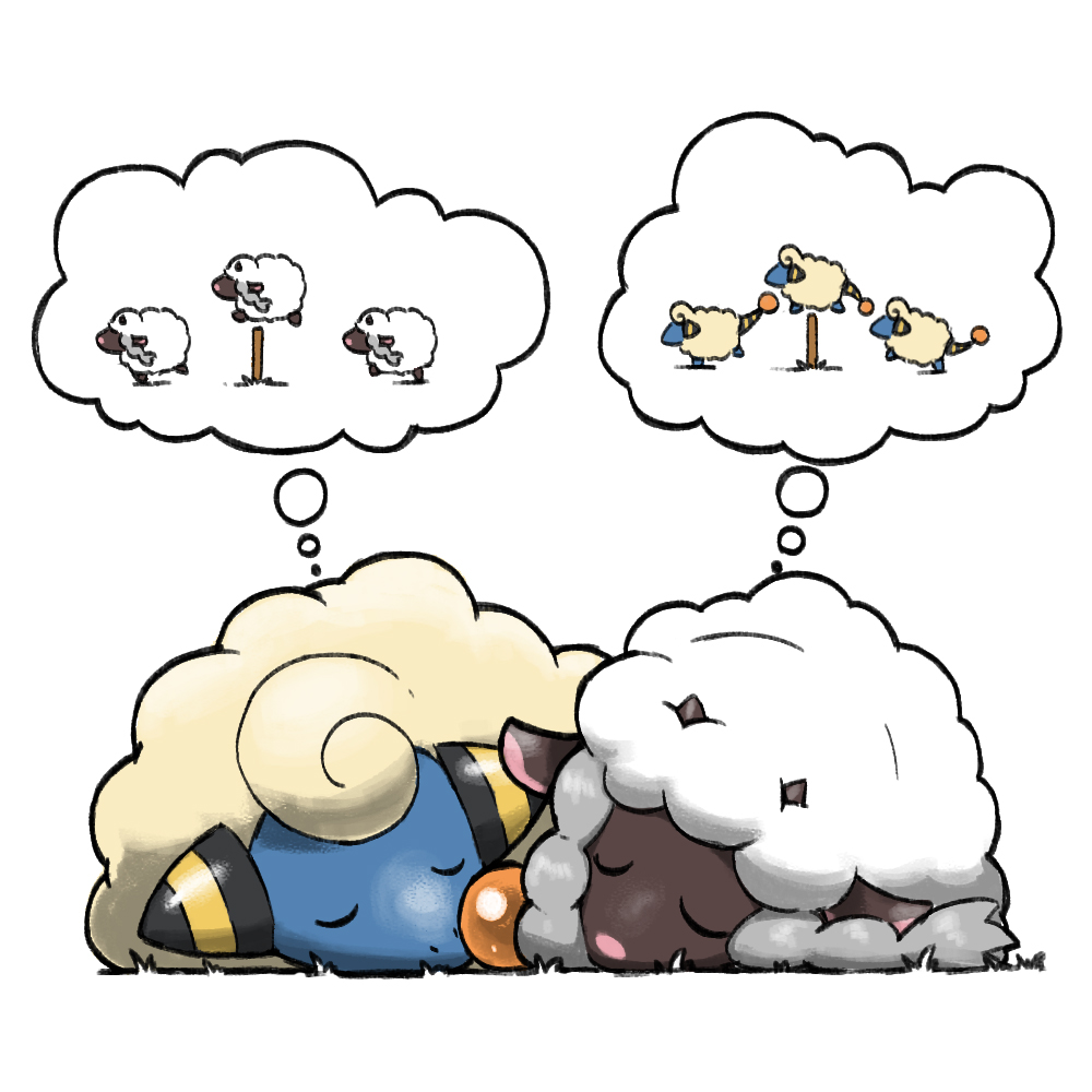 animal_focus, blacknirrow, closed_eyes, counting_sheep, dreaming, fence, mareep, no_humans