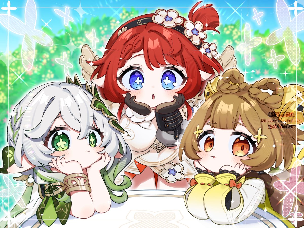 3girls, :o, alt_text, alternate_costume, bell, black_gloves, black_hairband, blue_eyes