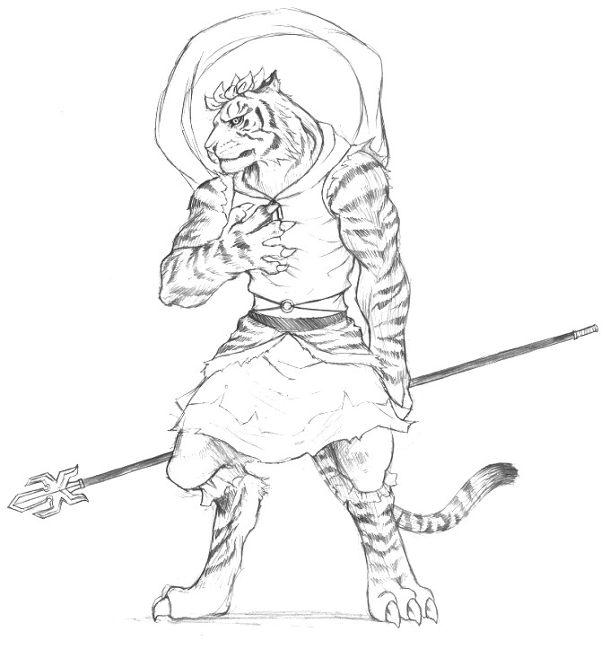 animalization, monochrome, solo, take_(pixiv), take_(takemikazuchi), tiger, toramaru_shou, toramaru_shou_(tiger)