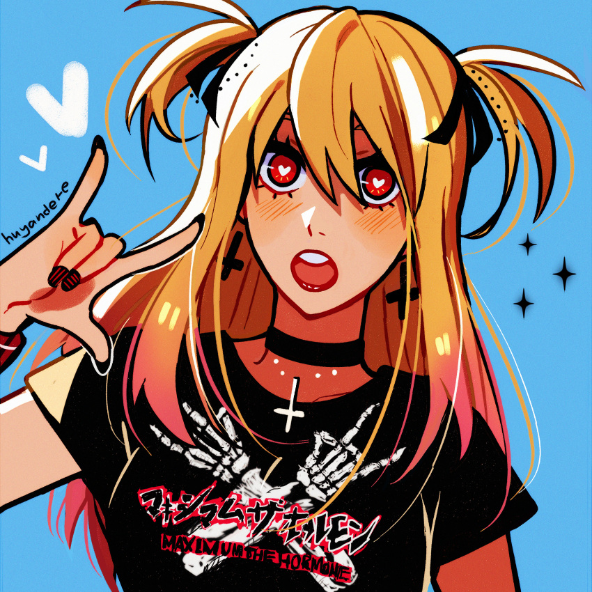 1girl, absurdres, amane_misa, blonde_hair, blush, cross, cross_earrings, death_note