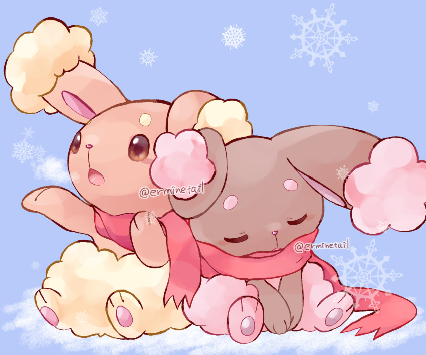 alternate_color, artist_name, breath, buneary, closed_eyes, commentary_request, erminetail, no_humans