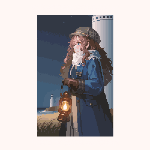 1girl, blue_coat, blue_eyes, blue_neckerchief, border, brown_gloves, brown_hair, cabbie_hat