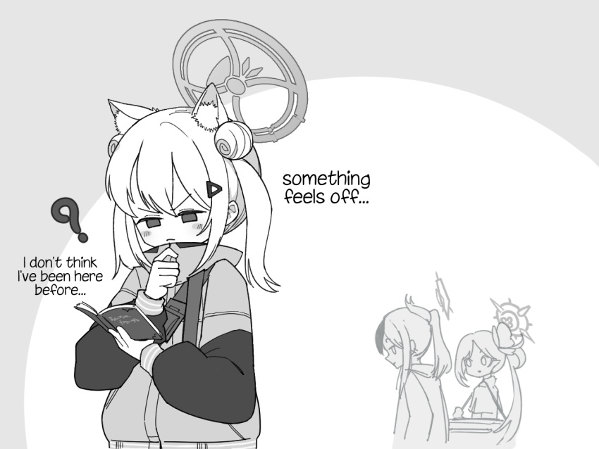 3girls, animal_ears, black_hair, black_horns, blue_archive, chocodkps2847, crossover, demon_horns