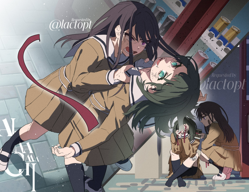 2girls, bandaid, bandaid_on_face, bandaid_on_leg, bang_dream!, bang_dream!_it's_mygo!!!!!, black_hair, black_socks