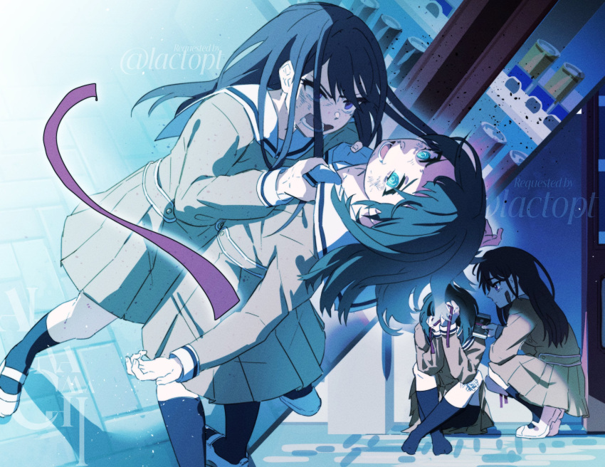 2girls, bandaid, bandaid_on_face, bandaid_on_leg, bang_dream!, bang_dream!_it's_mygo!!!!!, black_hair, black_socks