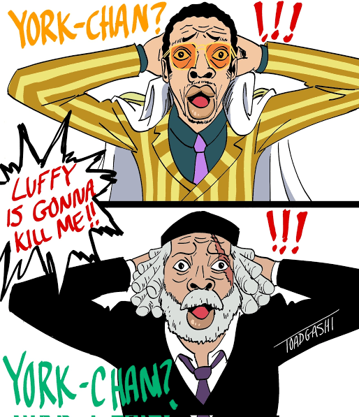 borsalino_(kizaru), jaygarcia_saturn, kaby_lame, long_hair, meme, multiple_boys, one_piece, open_mouth, short_hair, toadgashi
