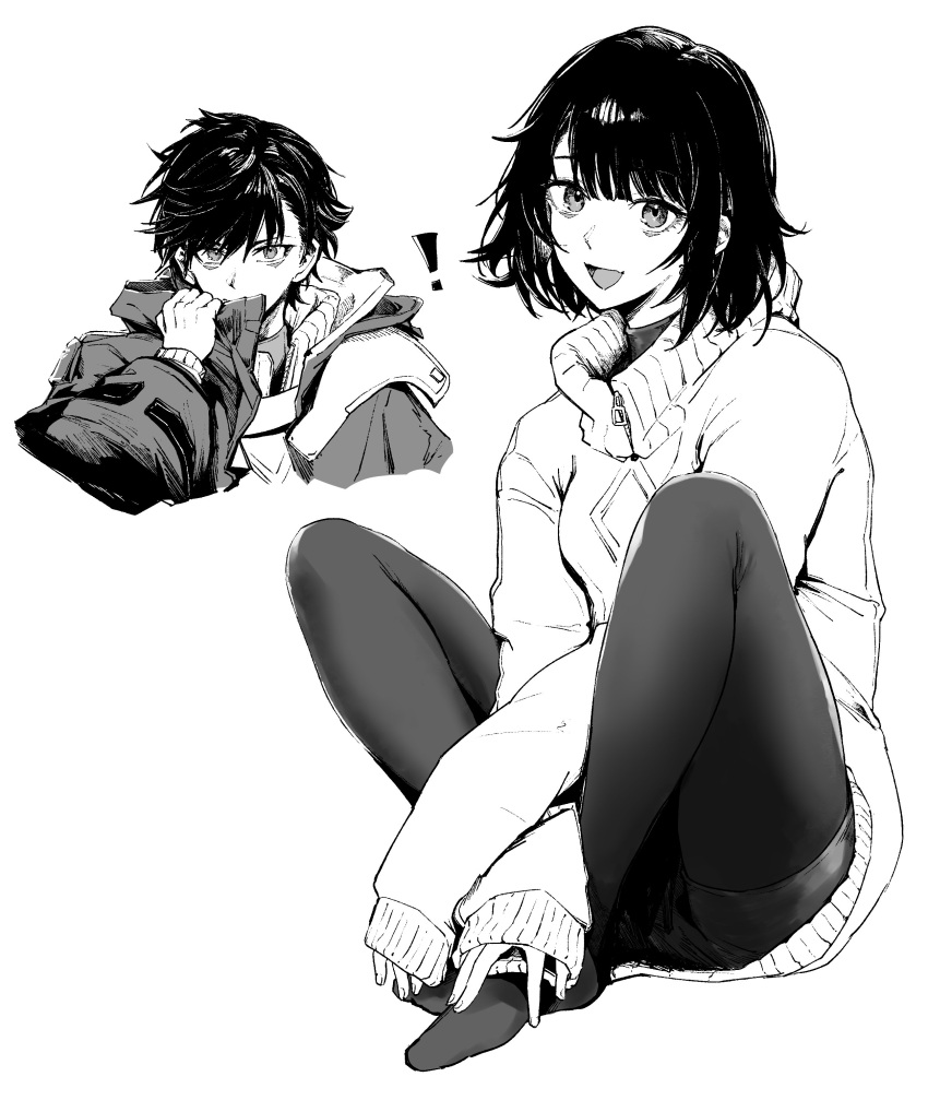 !, 1boy, 1girl, absurdres, arknights, arknights:_endfield, commentary_request, crossed_ankles