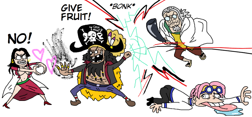 1girl, boa_hancock, fighting, koby_(one_piece), long_hair, marshall_d._teach, marshall_d_teach, multiple_boys