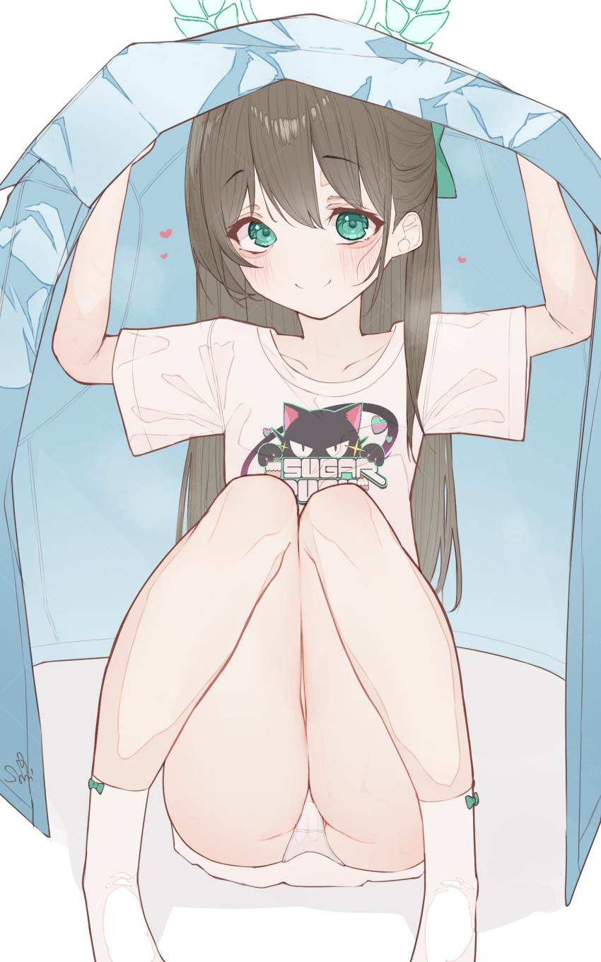 1girl, airi_(band)_(blue_archive), airi_(blue_archive), blue_archive, blue_jacket, blush, brown_hair, green_eyes