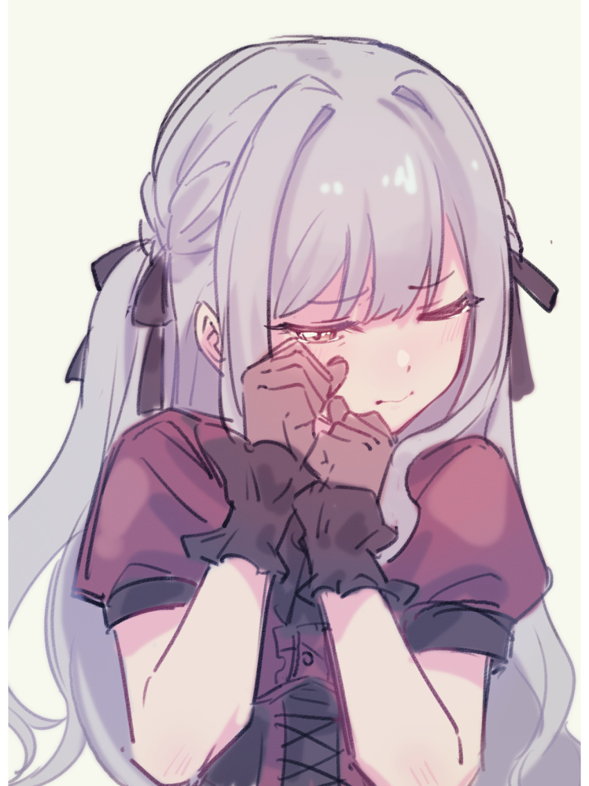 1girl, bang_dream!, bang_dream!_it's_mygo!!!!!, black_gloves, black_ribbon, blue_hair, chinese_commentary, closed_mouth