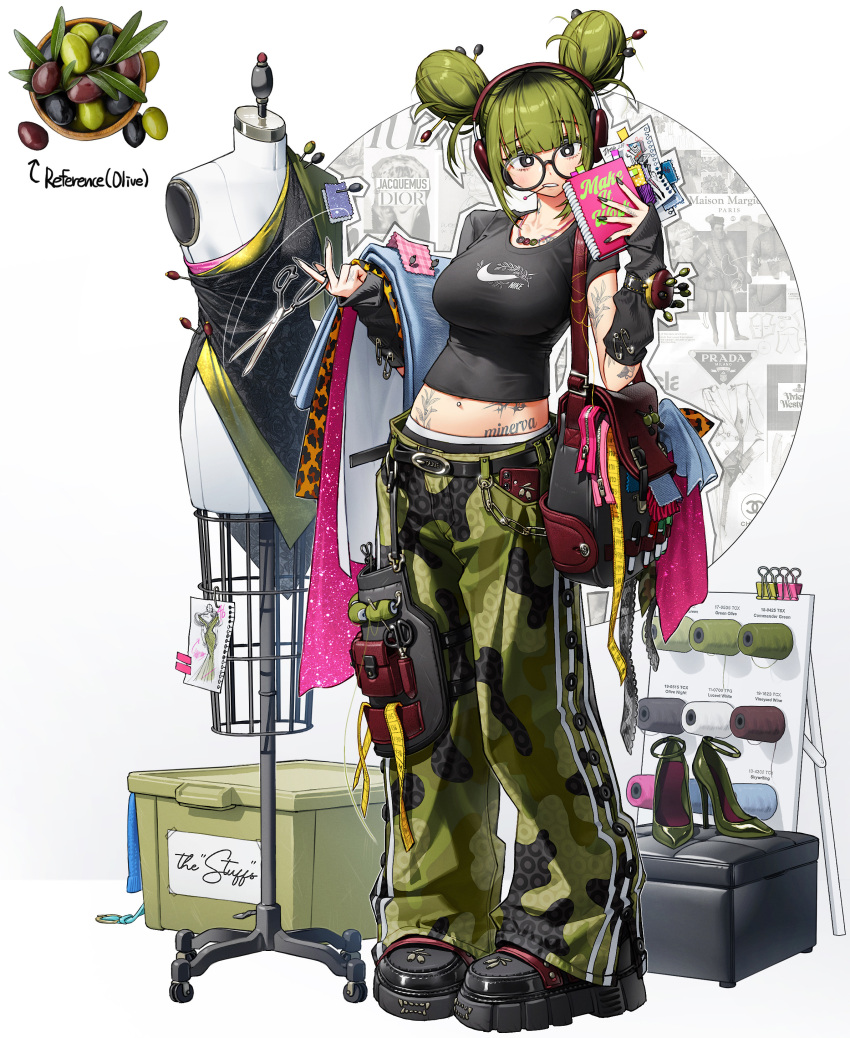 1girl, absurdres, arm_warmers, bag, bobby_pin, boots, box, breasts