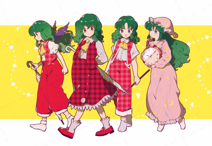 4girls, :d, ankle_socks, ascot, baggy_pants, bobby_socks, capelet, chain