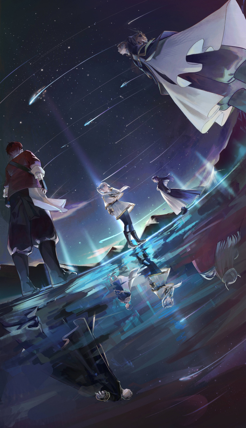 2girls, absurdres, bandaged_arm, bandages, beard, black_hair, black_robe, blue_eyes