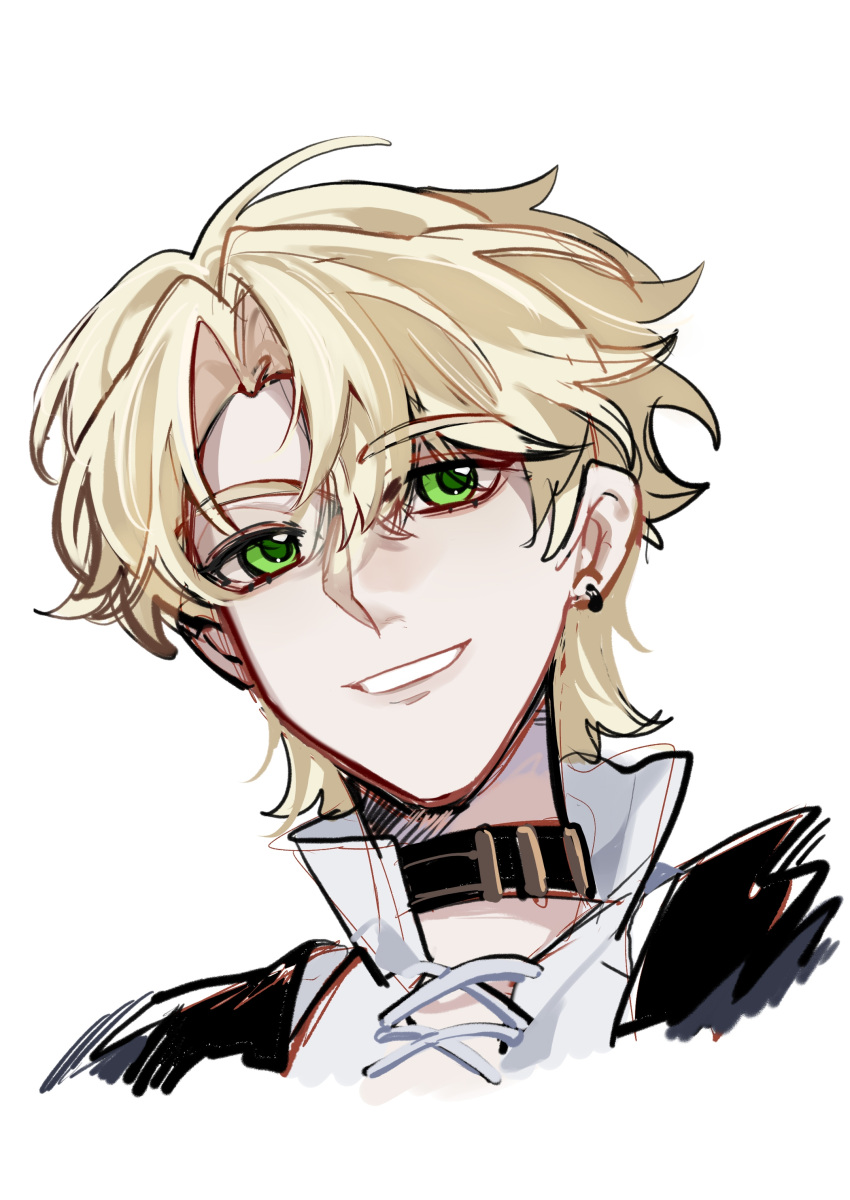 1boy, absurdres, anderson_hood, animal_collar, black_collar, black_jacket, blonde_hair, collar