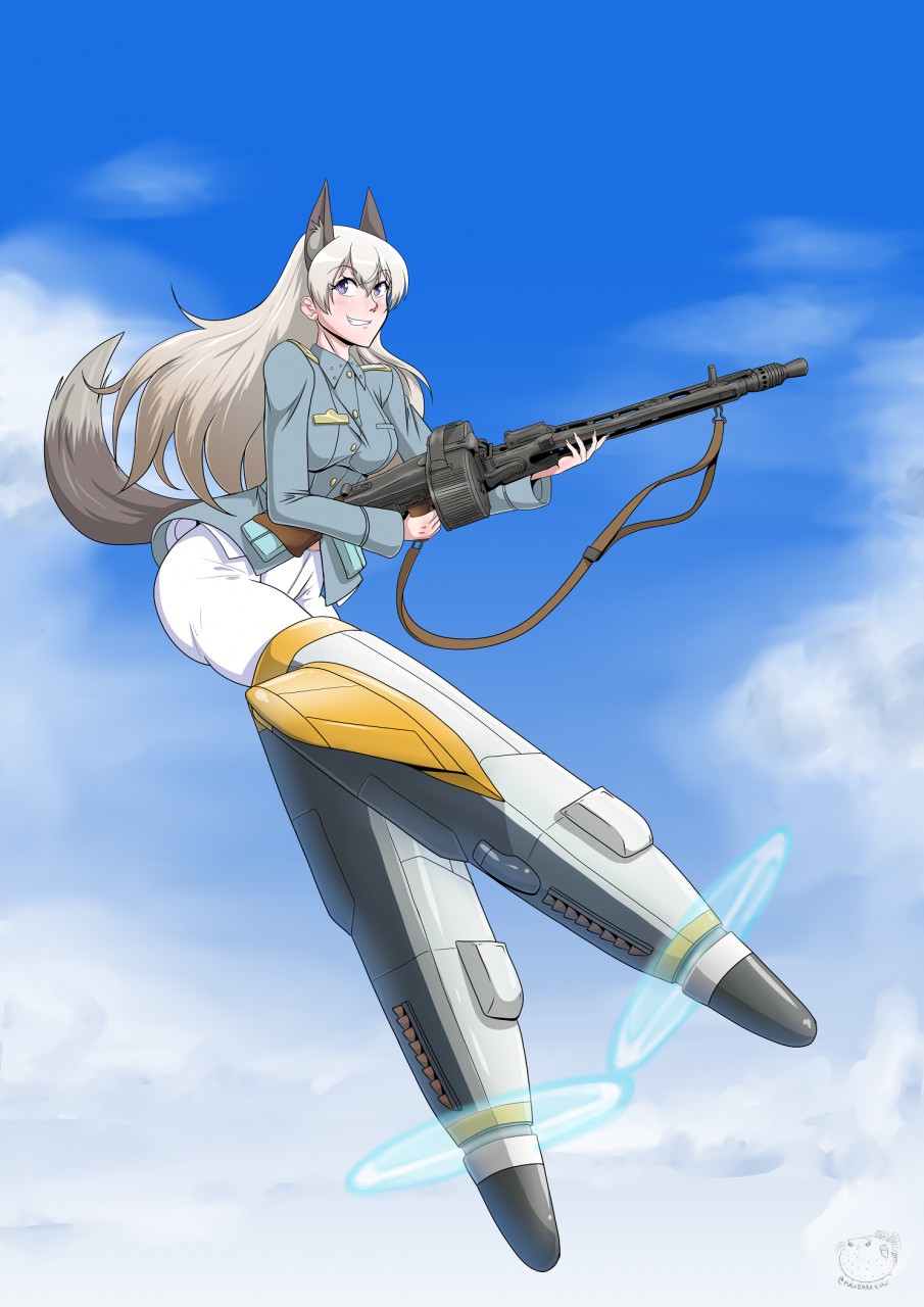1girl, animal_ear_fluff, animal_ears, ass, blonde_hair, blue_sky, blush, breast_pocket