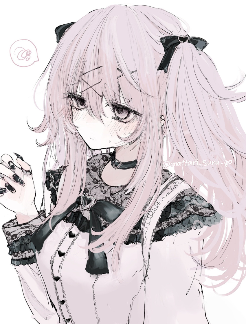 1girl, black_nails, bow, expressionless, hair_bow, heart, highres, jirai_kei