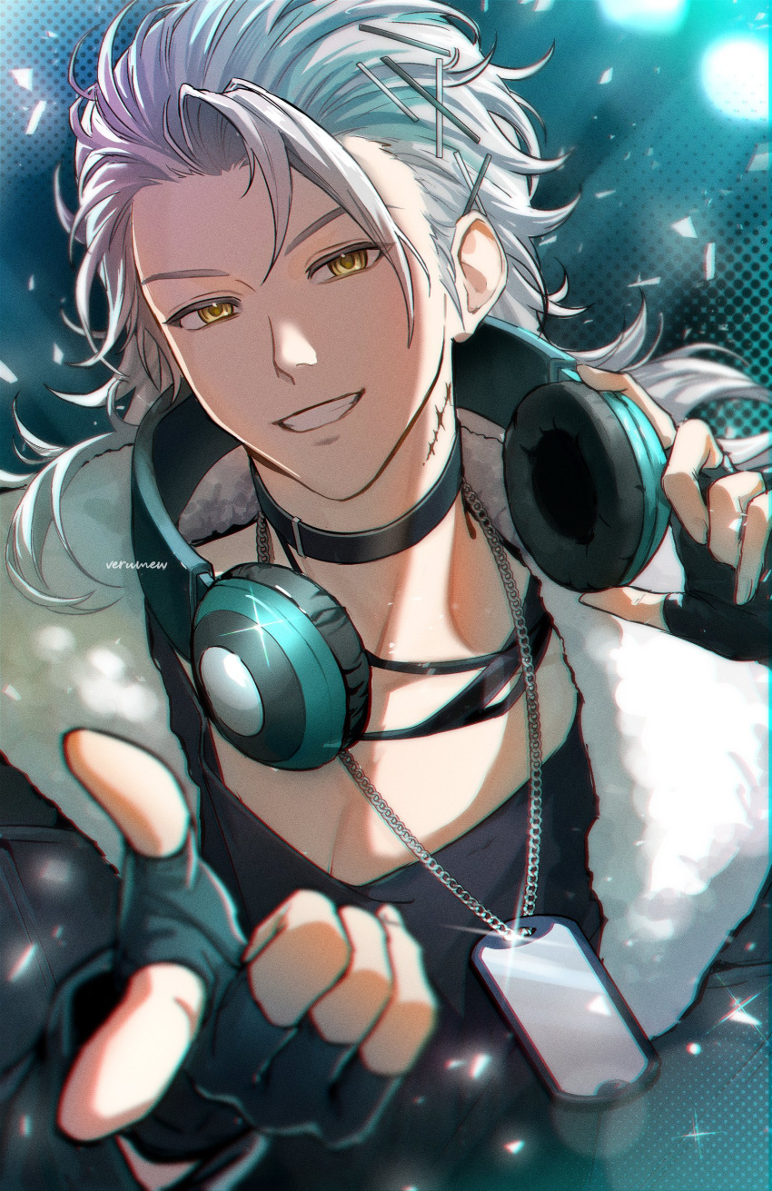 1boy, aalto_(wuthering_waves), absurdres, black_choker, black_jacket, black_shirt, choker, commentary