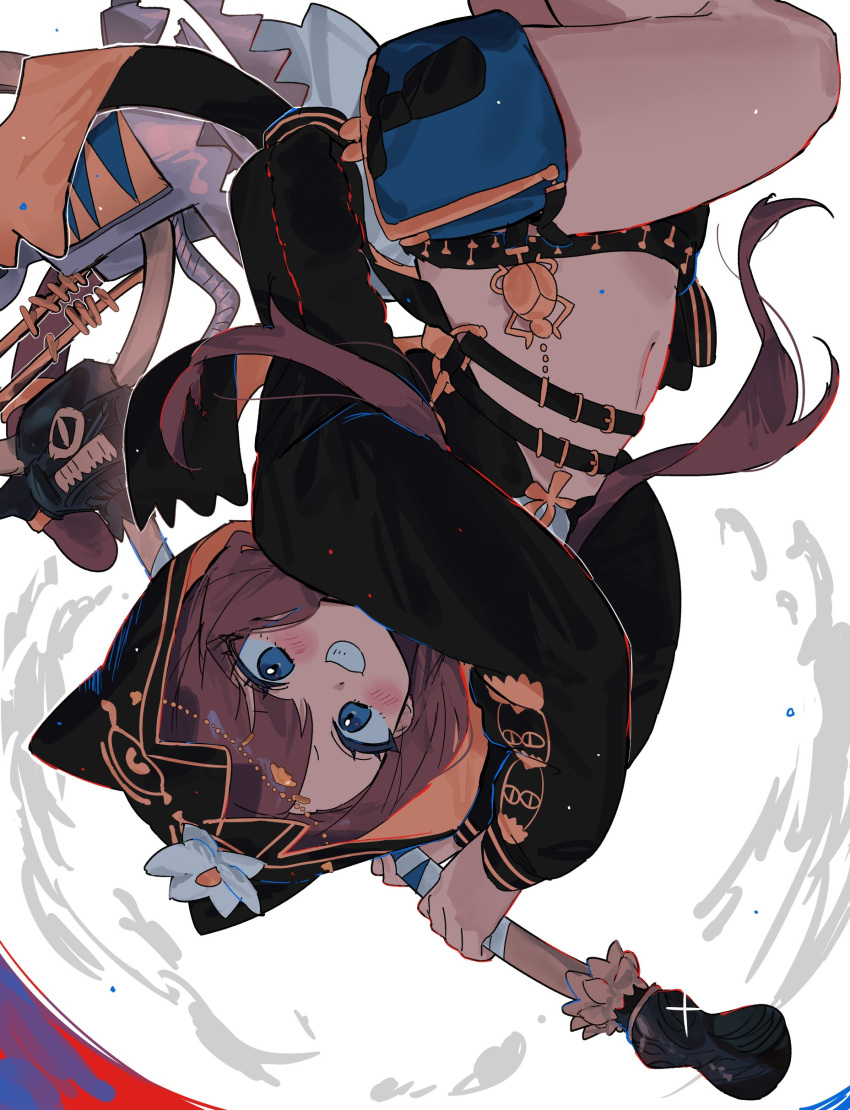 1girl, absurdres, animal_hood, arknights, black_shorts, blue_eyes, brown_hair, cat_hood