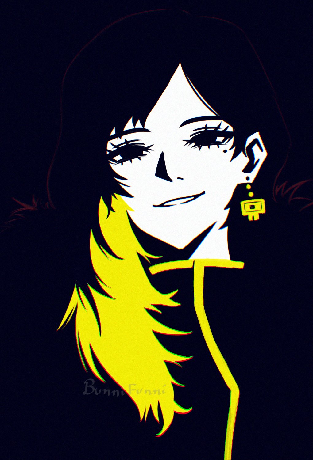 1girl, binah_(project_moon), black_dress, black_hair, blending, blonde_hair, colored_inner_hair, dress