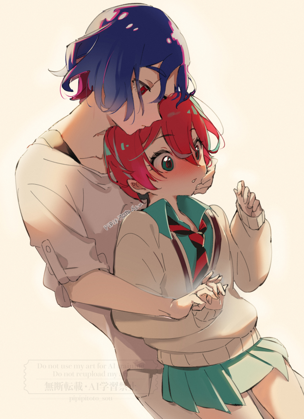 1boy, amate_yuzuriha, aqua_eyes, blue_hair, blush, closed_mouth, gloves, gundam
