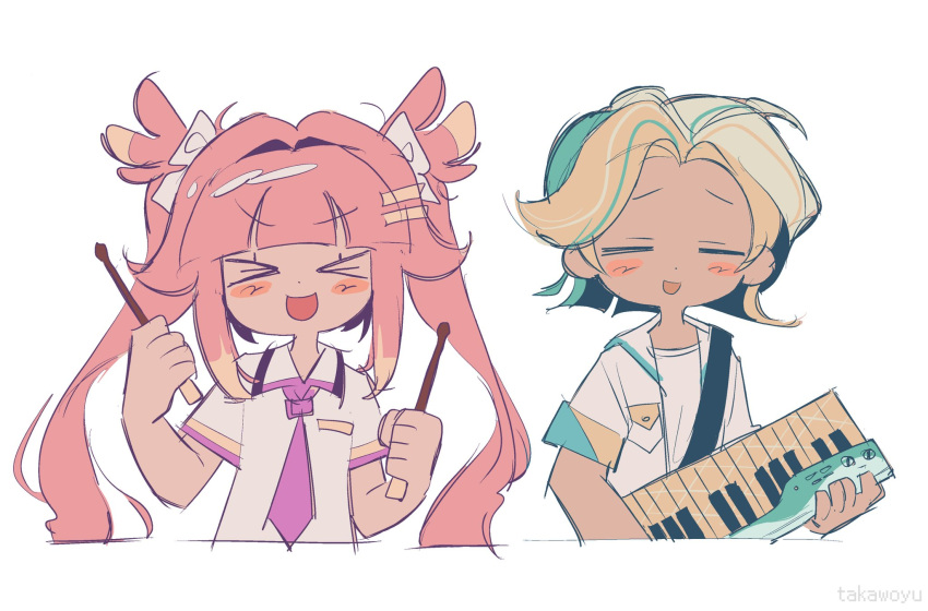 1boy, 1girl, animal_ear_hairband, animal_ears, cookie_run, cookie_run:_ovenbreak, drumsticks, fake_animal_ears