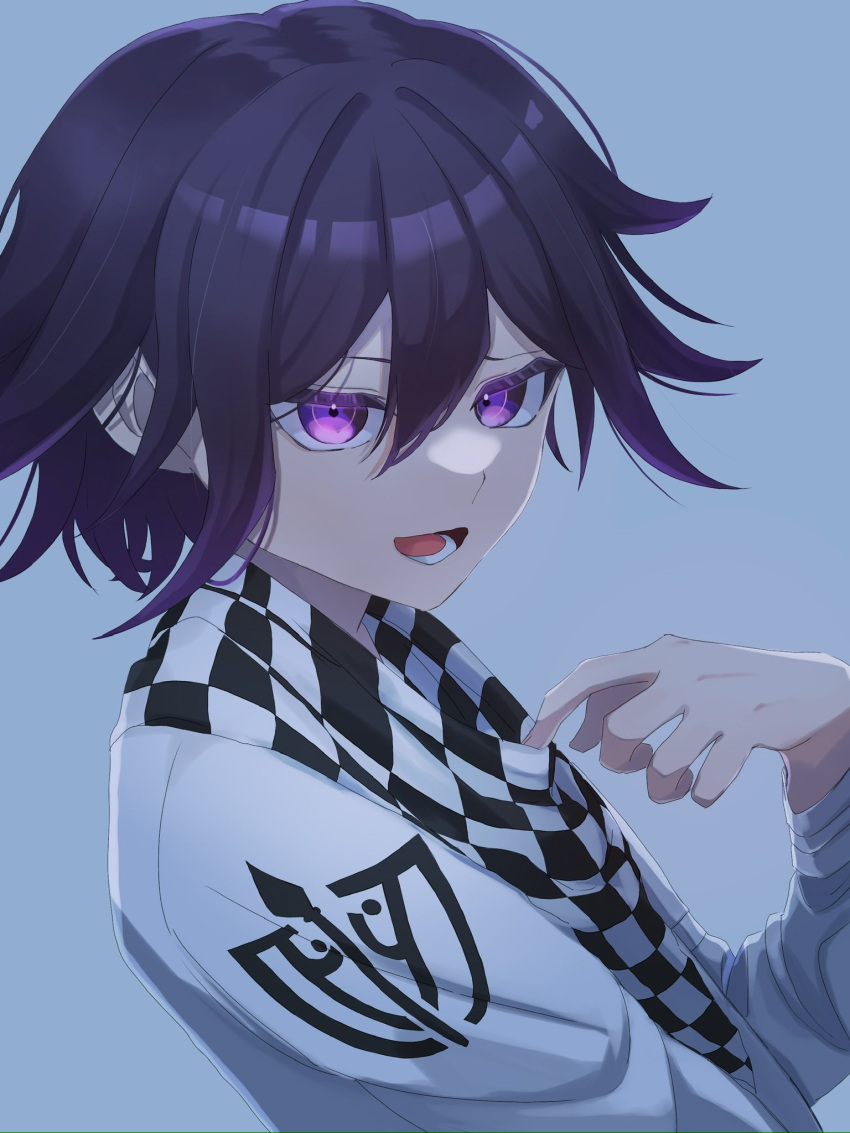 1boy, 39r_mt, adjusting_scarf, bishounen, checkered_clothes, checkered_scarf, colored_eyelashes, commentary