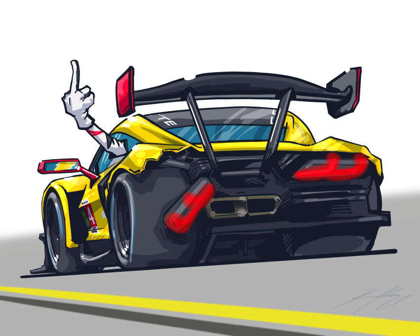 1boy, absurdres, car, chevrolet, chevrolet_corvette, chevrolet_corvette_c8, chibi, corvette_racing