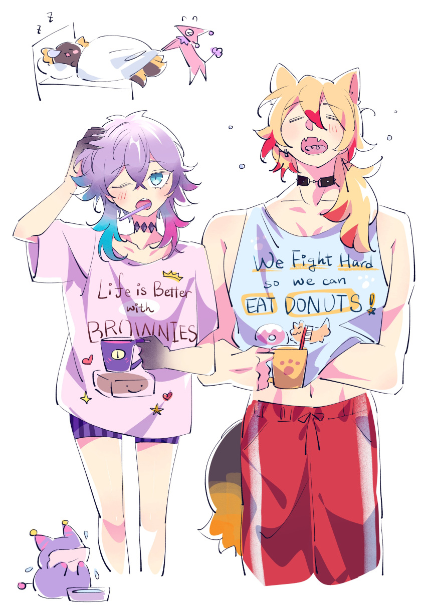 2boys, absurdres, animal_ears, axel_syrios, axelotl_(axel_syrios), bettelion_(gavis_bettel), black_choker, blonde_hair