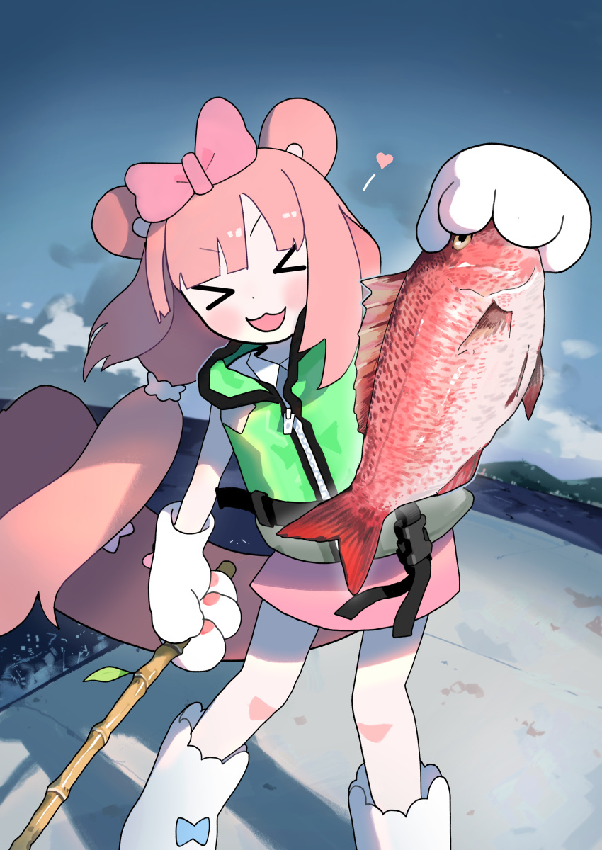 >_<, 1girl, absurdres, animal, animal_ears, animal_hands, blush, bow