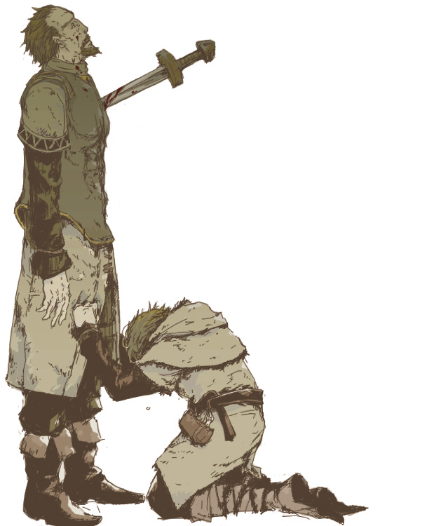askeladd, beard, boots, chicken79, facial_hair, knife, male, sword