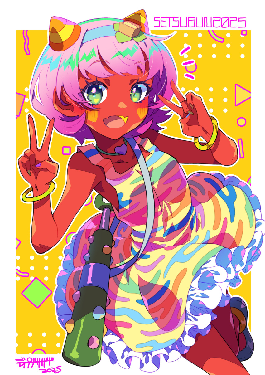 1girl, :d, absurdres, bare_shoulders, blue_hairband, border, bracelet, breasts