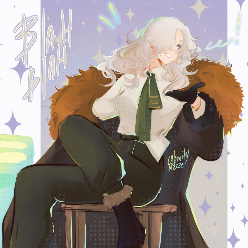 1girl, arm_behind_back, arm_out_of_sleeve, black_footwear, black_gloves, blah_blah_blah, boots, brown_coat