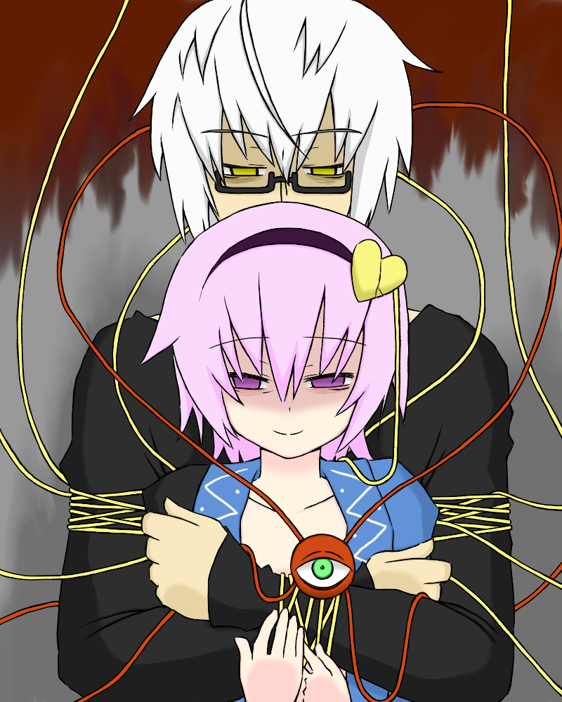 cosplay, empty_eyes, eyeball, glasses, hairband, heart, komeiji_satori, morichika_rinnosuke