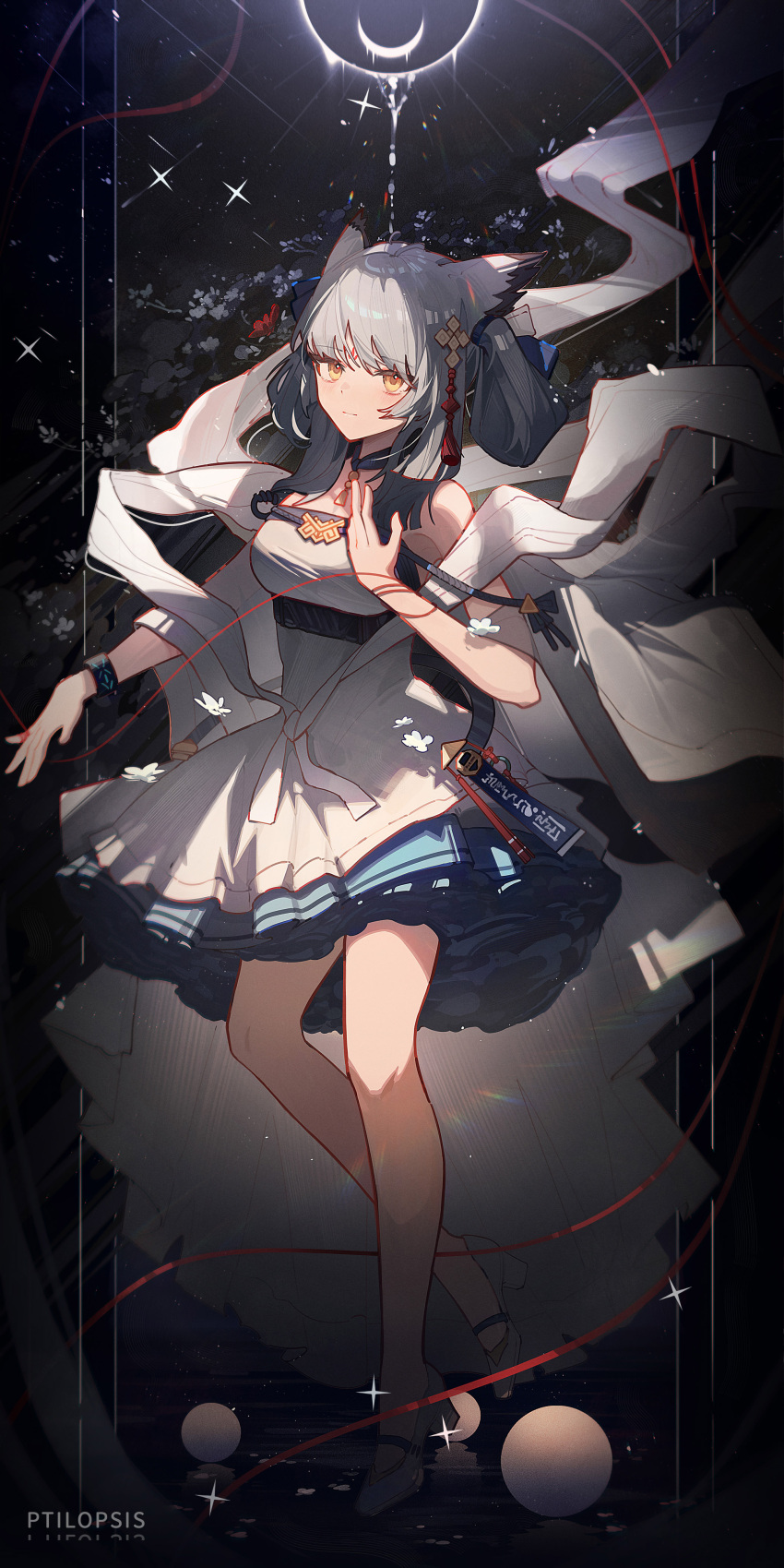1girl, :|, absurdres, arknights, bare_shoulders, bracelet, breasts, character_name