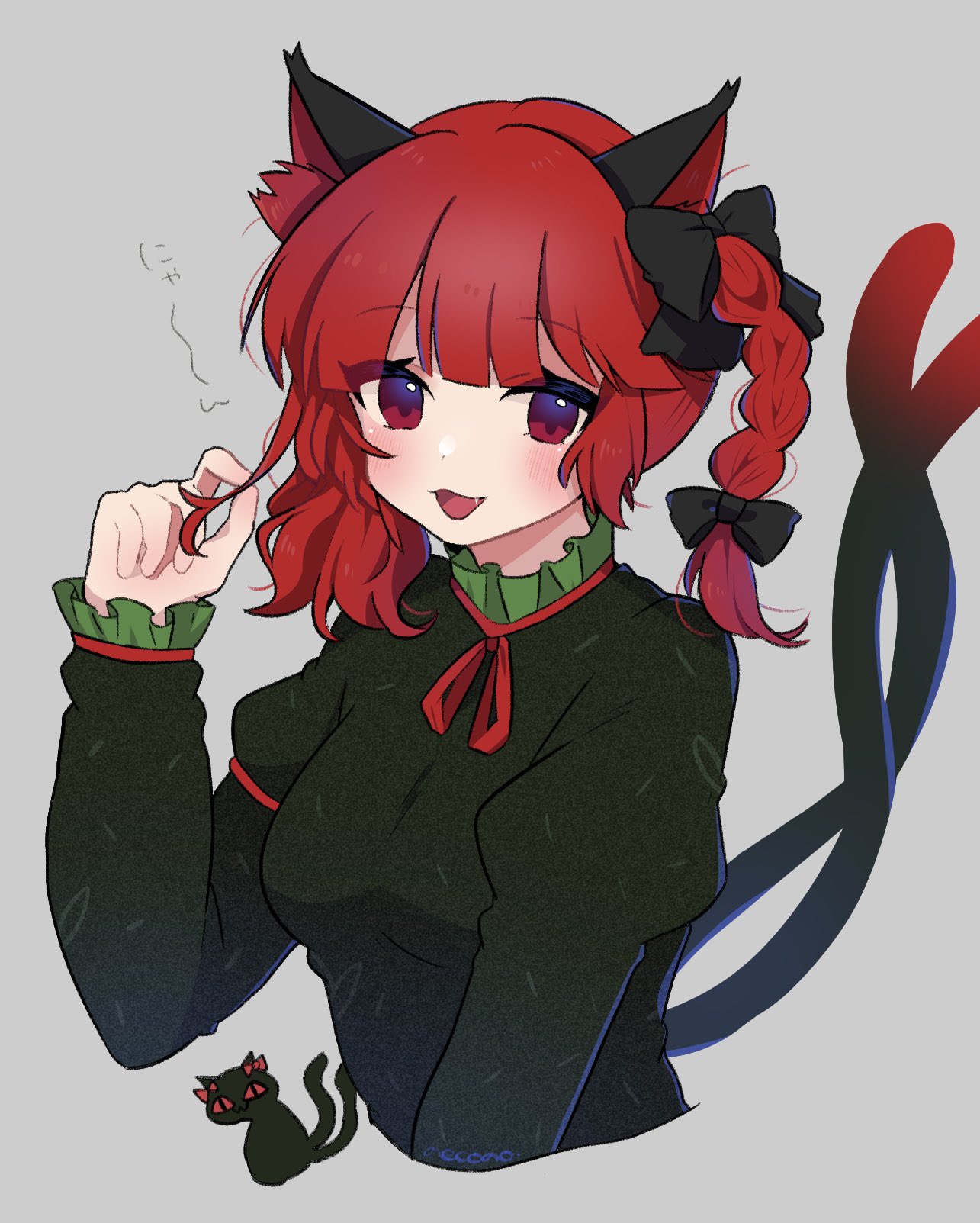 1girl, :3, :d, animal_ear_fluff, animal_ears, black_bow, blunt_bangs, blush
