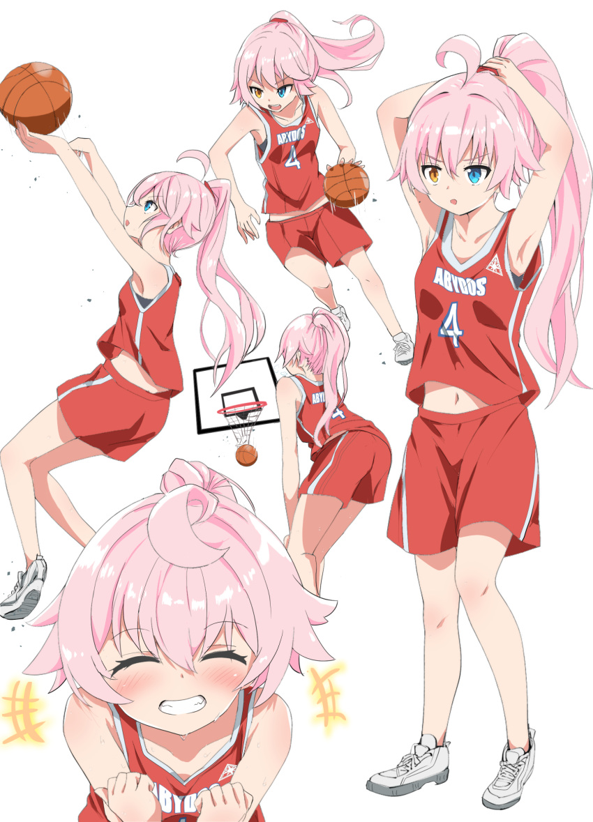 armpits, ball, basketball_(object), blue_archive, blue_eyes, halo, highres, hoshino_(blue_archive)
