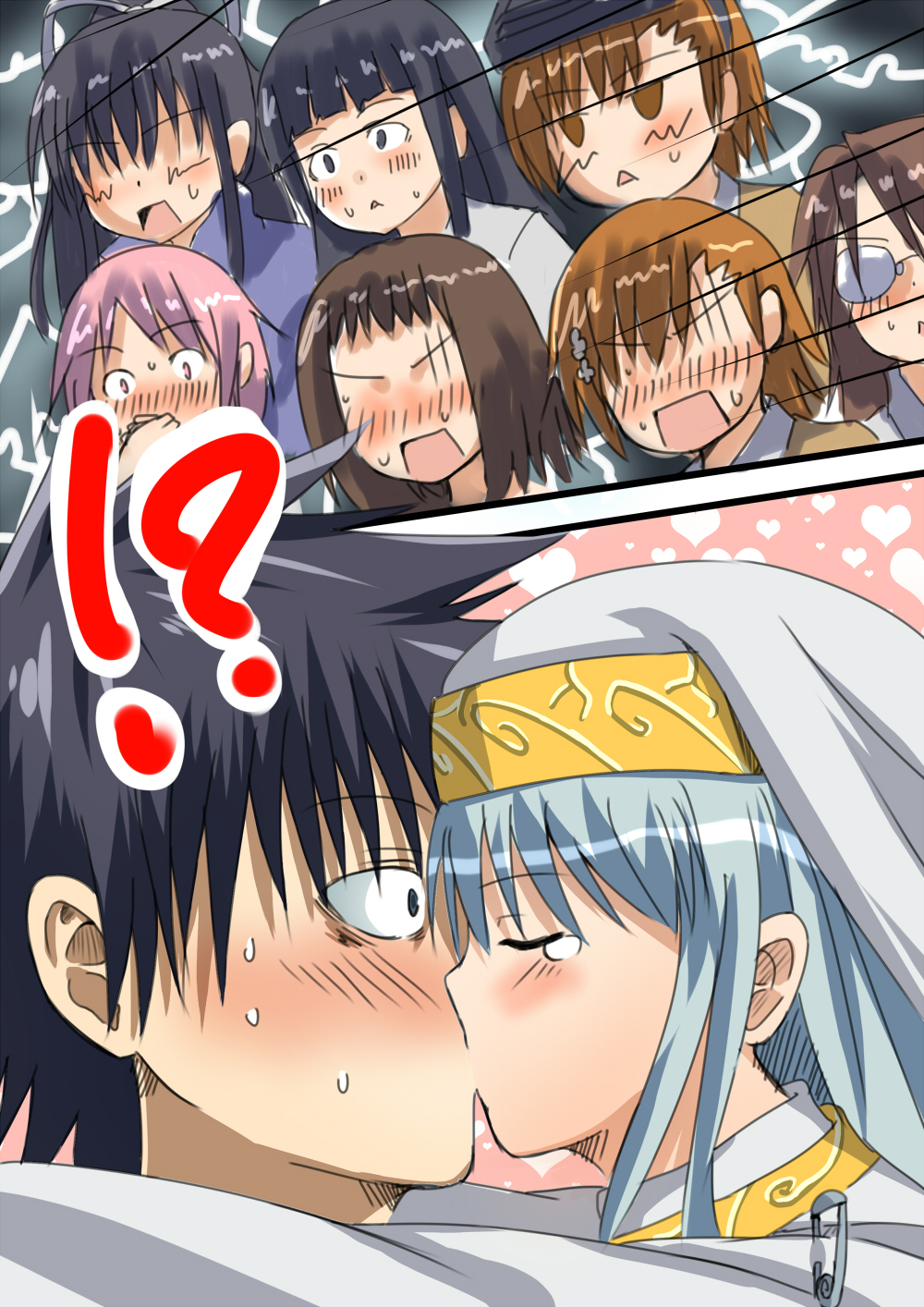 blush, cape, highres, himegami_aisa, index, itsuwa, kamijou_touma, kanzaki_kaori