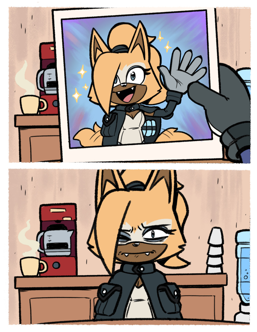 1boy, 1girl, alotaart, animal_ears, coat, coffee_maker, coffee_mug, cup