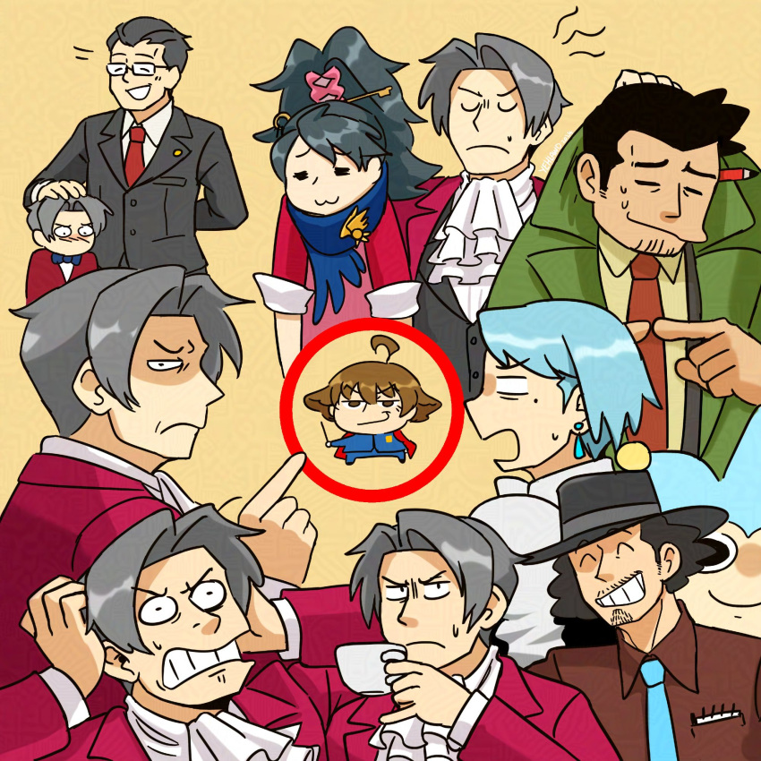 2girls, 5boys, ^_^, ace_attorney, ace_attorney_investigations, ace_attorney_investigations_2:_prosecutor's_gambit, ahoge, ascot