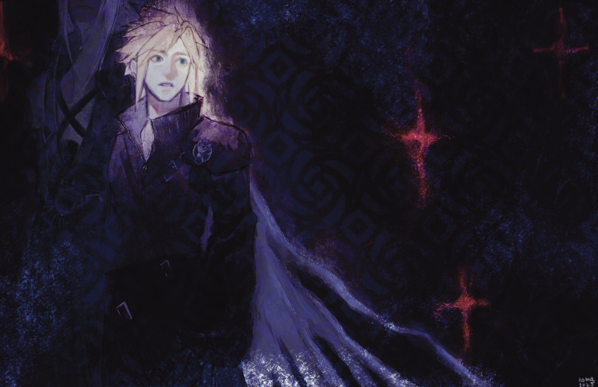 2boys, absurdres, armor, black_coat, black_gloves, black_vest, blonde_hair, blue_eyes
