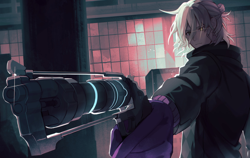 1boy, ai_the_somnium_files, artist_name, black_jacket, closed_mouth, date_kaname, glint, gloves