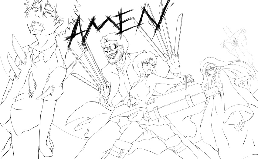 4chan, alexander_anderson, ciel, cross, crossover, crucifixion, drawfag, glasses