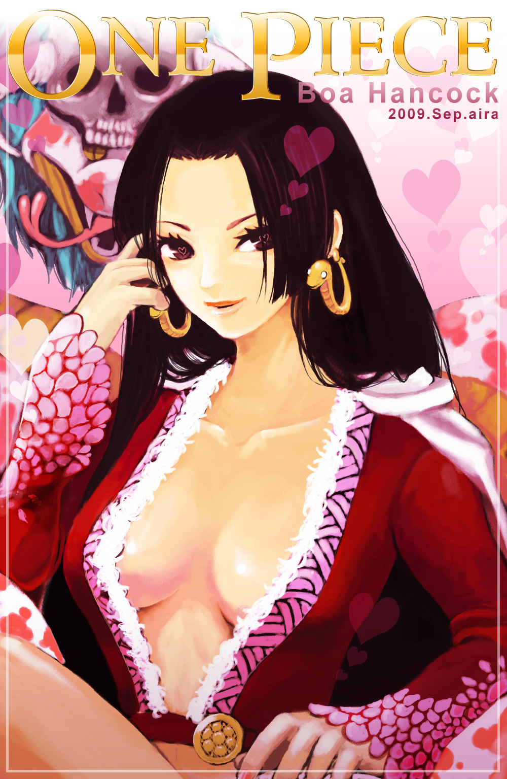 aira129, boa_hancock, breasts, cleavage, earrings, highres, jewelry, one_piece, title_drop