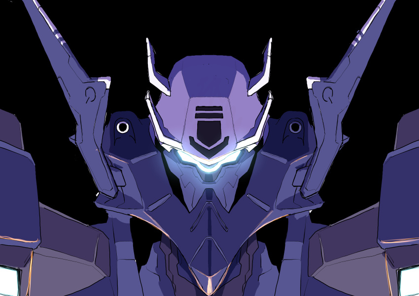 absurdres, assault_visor, black_background, glowing, highres, legna1113, mecha, mecha_focus