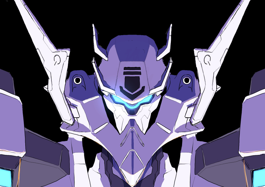 absurdres, assault_visor, black_background, glowing, highres, legna1113, mecha, mecha_focus