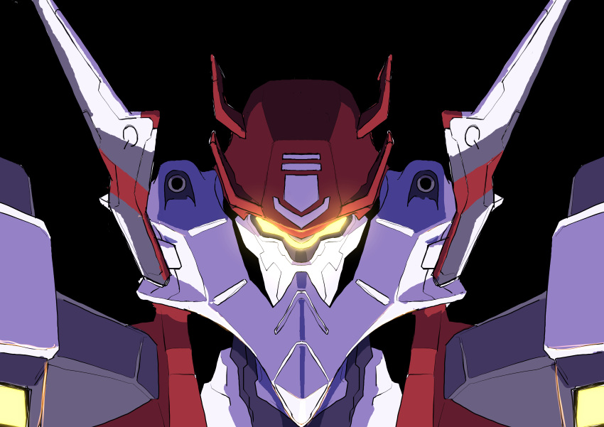 absurdres, assault_visor, black_background, glowing, highres, legna1113, mecha, mecha_focus