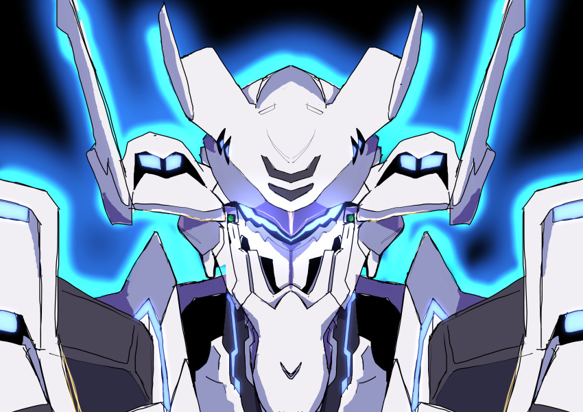 absurdres, assault_visor, black_background, glowing, highres, legna1113, mecha, mecha_focus