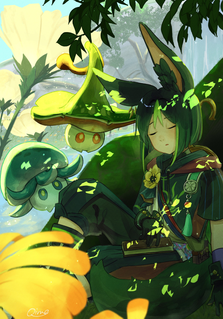 1boy, absurdres, animal_ear_fluff, animal_ears, asymmetrical_sleeves, black_gloves, black_hair, black_hood